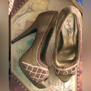 Green High Heel Chunky Waterproof Platform fish mouth With Elegant Platform